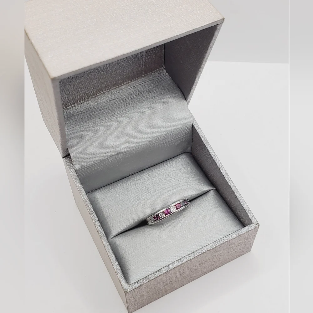 Pink & White Topaz Simulants 925 Sterling Silver Stackable Band Ring